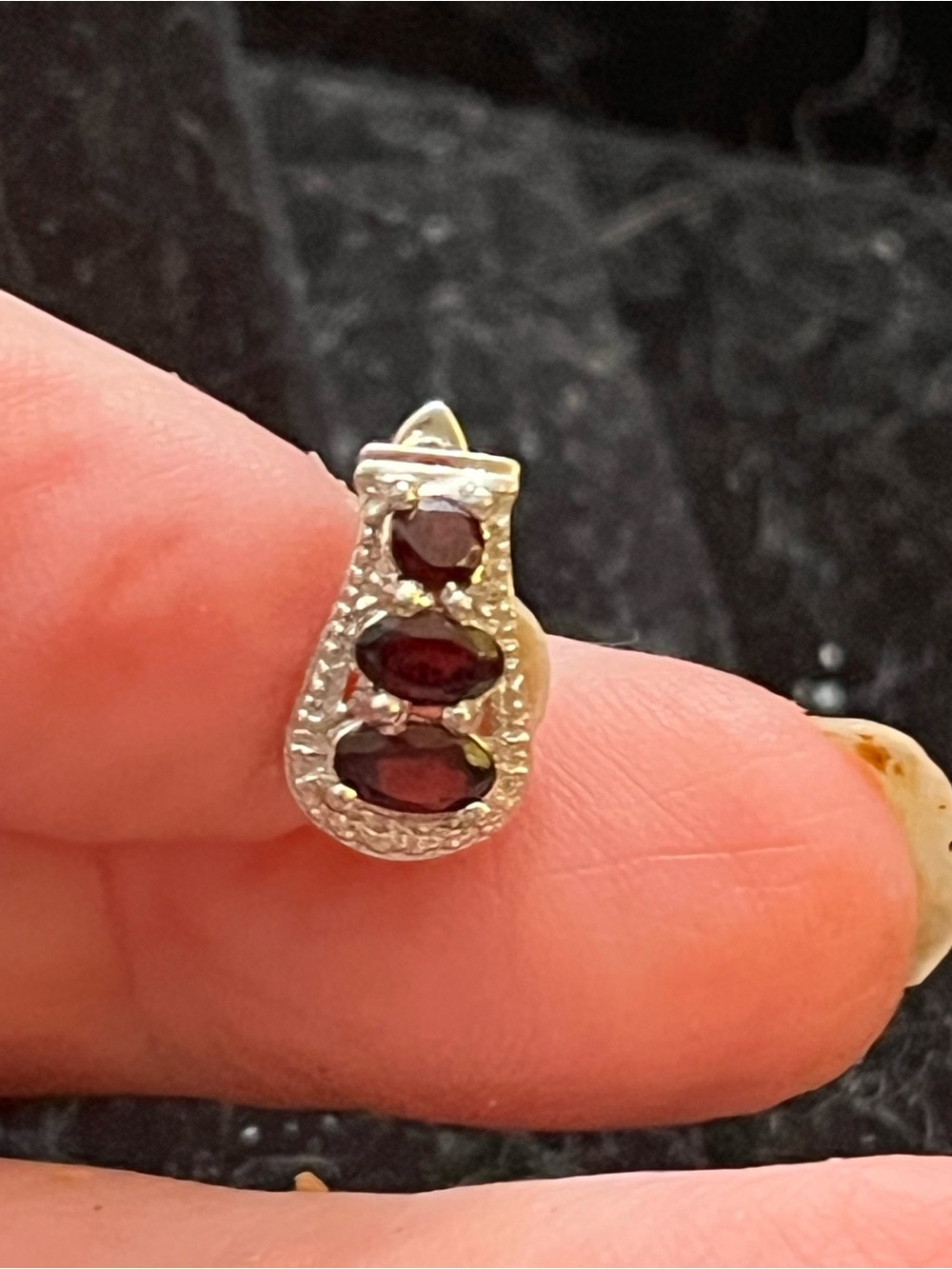 Sterling silver huggie earrings with natural garnets
